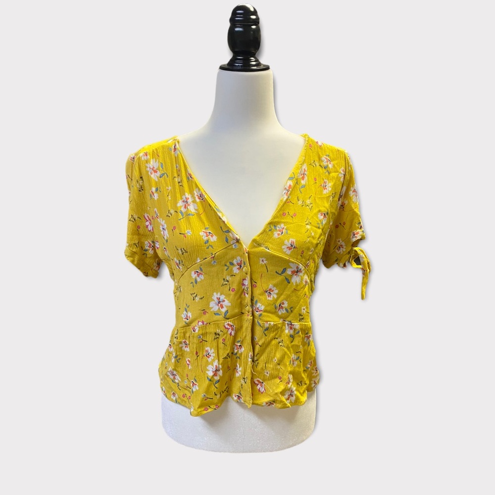 URBAN ROMANTICS | Yellow Floral Blouse With Tie Up Sleeves